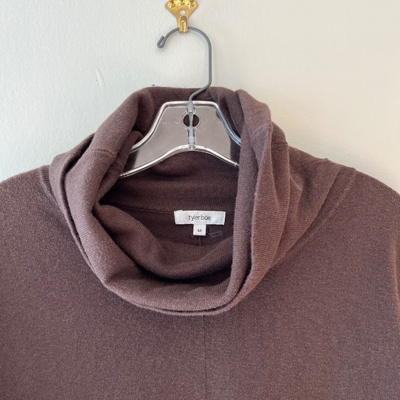 Tyler Boe Sz M Brown Cotton Cashmere Blend Midi Dress Stretch Cowl Neck - Picture 4 of 10